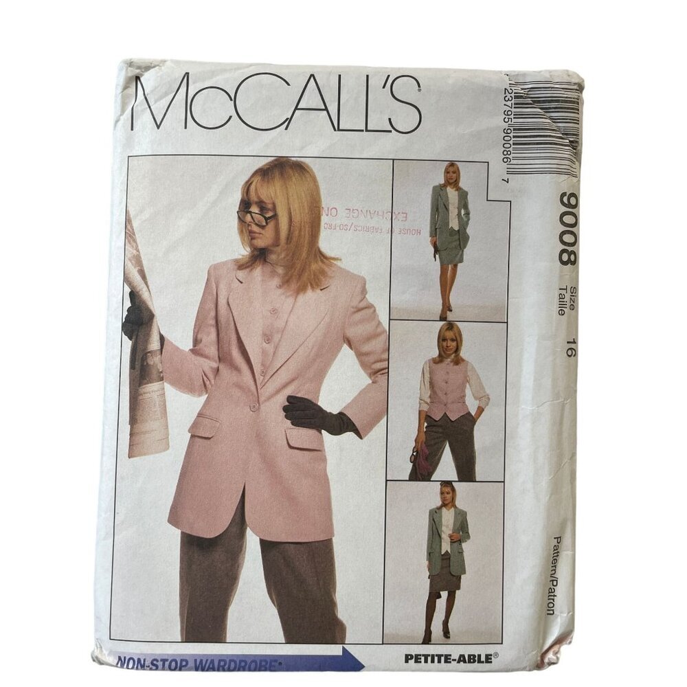 McCalls Sewing Pattern 9008 Jacket Vest Pants Skirt Career Miss 16